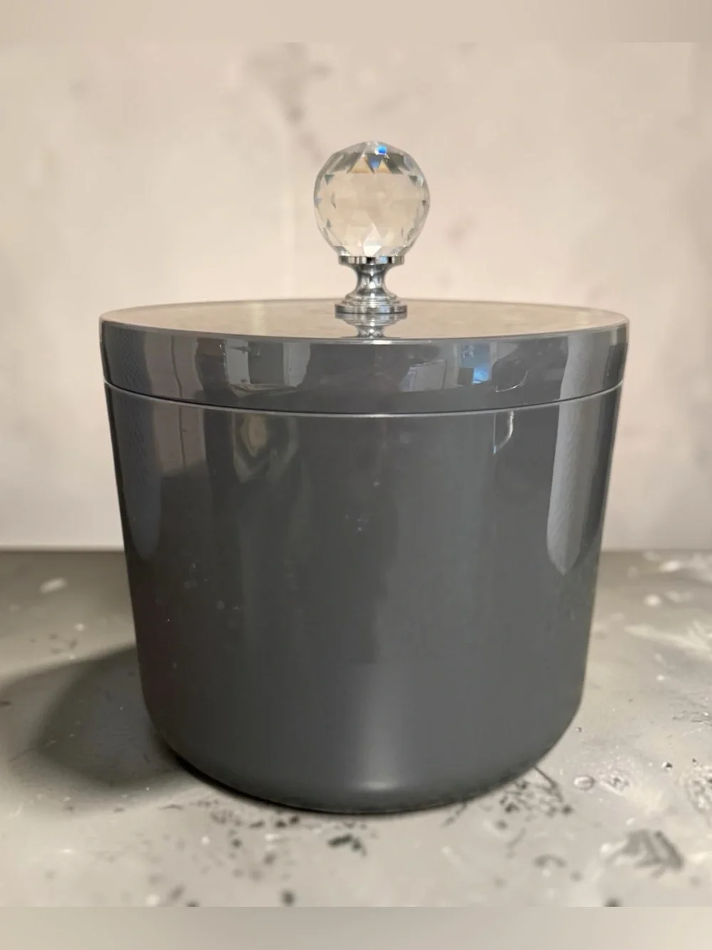 Upcycled Chick Plastic Storage Container with Crystal Knob Lid